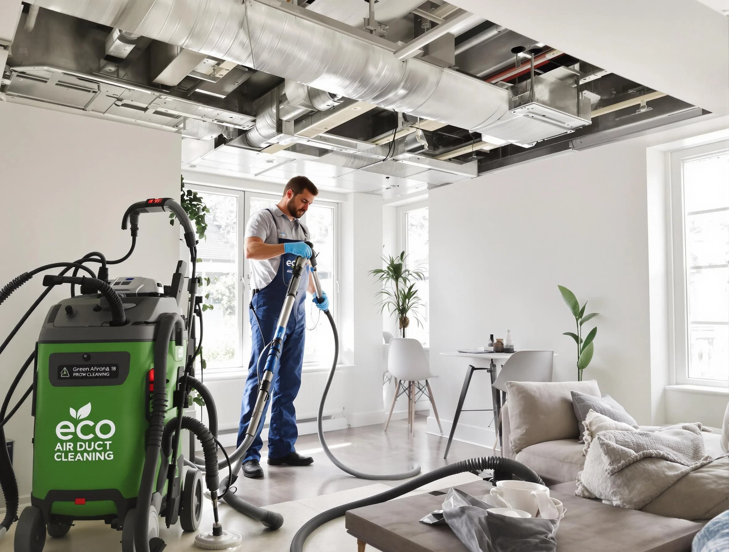 Syracuse Air Duct Cleaning technician performing eco-friendly duct cleaning using sustainable methods in Syracuse