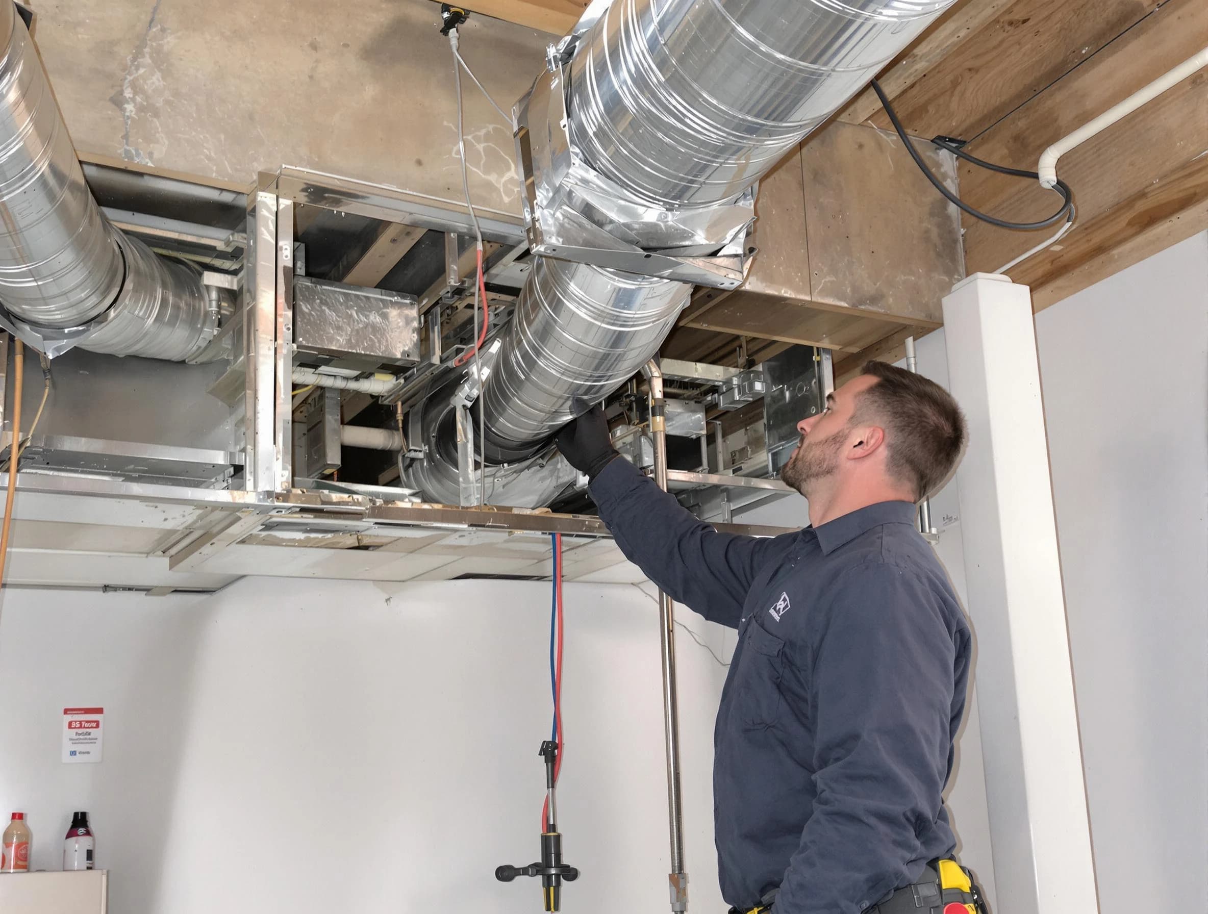 Syracuse Air Duct Cleaning technician performing professional air duct repair using specialized tools in Syracuse