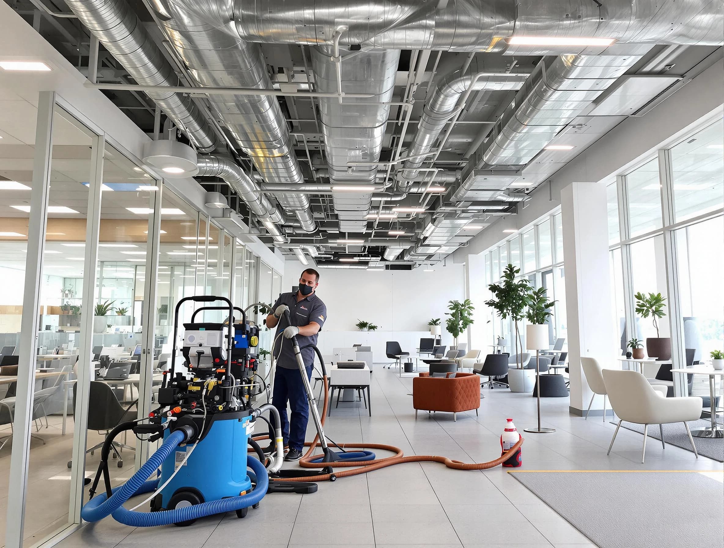 Syracuse Air Duct Cleaning team conducting comprehensive commercial duct cleaning at a business location in Syracuse