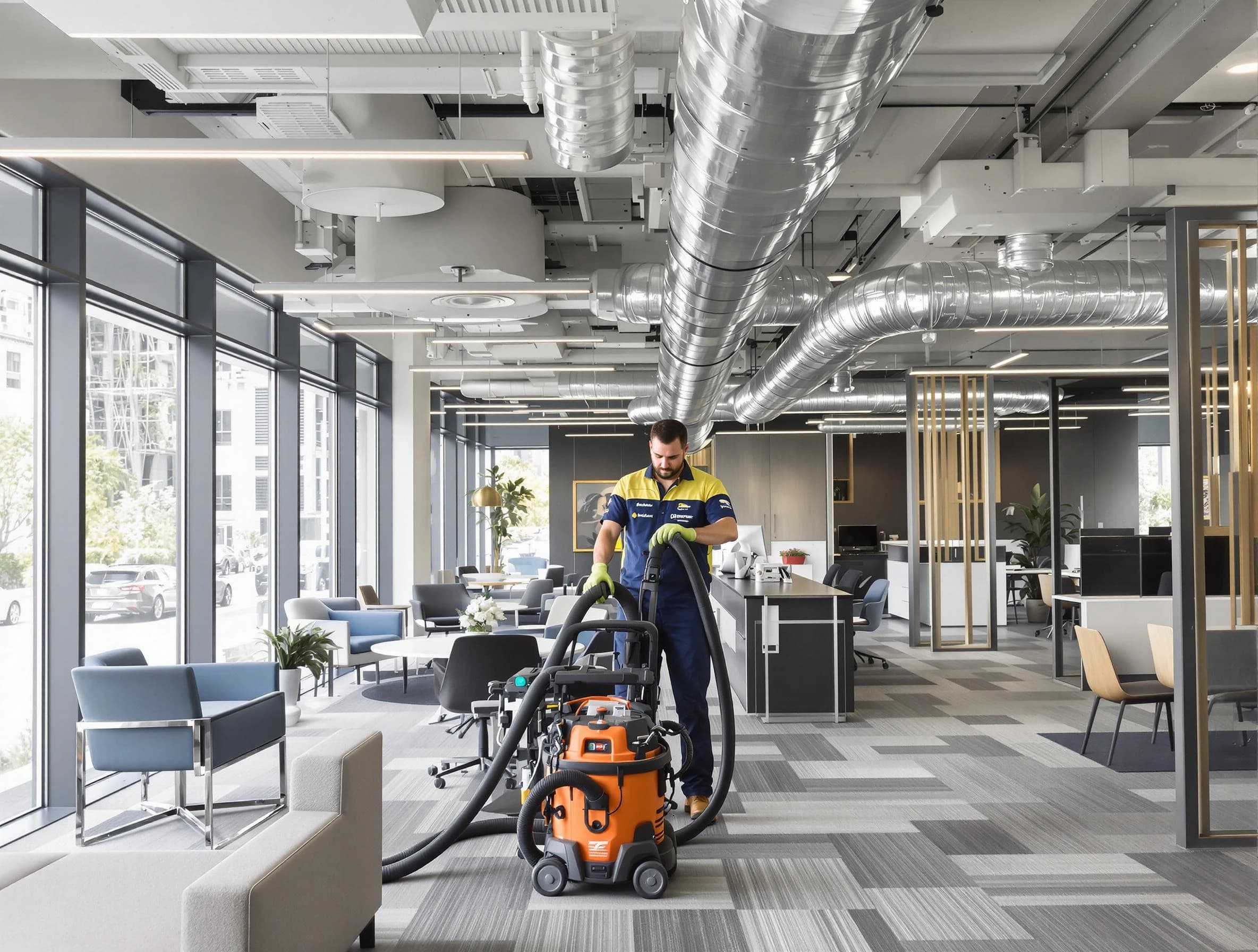 Syracuse Air Duct Cleaning team performing thorough commercial duct cleaning at a Syracuse business center