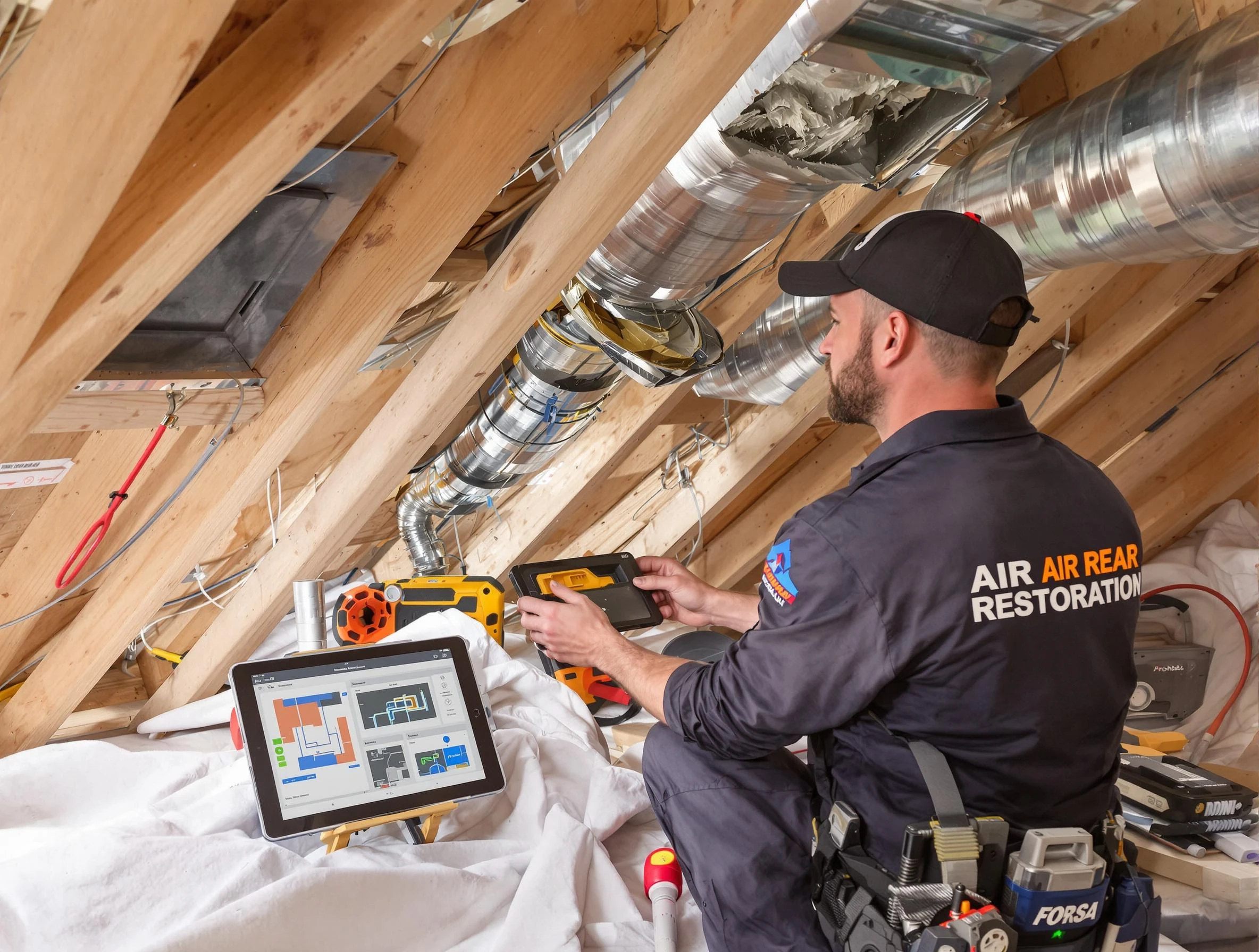 Syracuse Air Duct Cleaning technician performing precise duct repair work in Syracuse